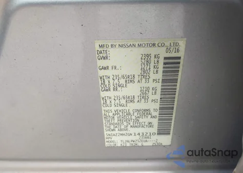 2016 Nissan Murano Platinum/S/Sl/Sv from USA, damaged, VIN 5N1AZ2MH2GN143210